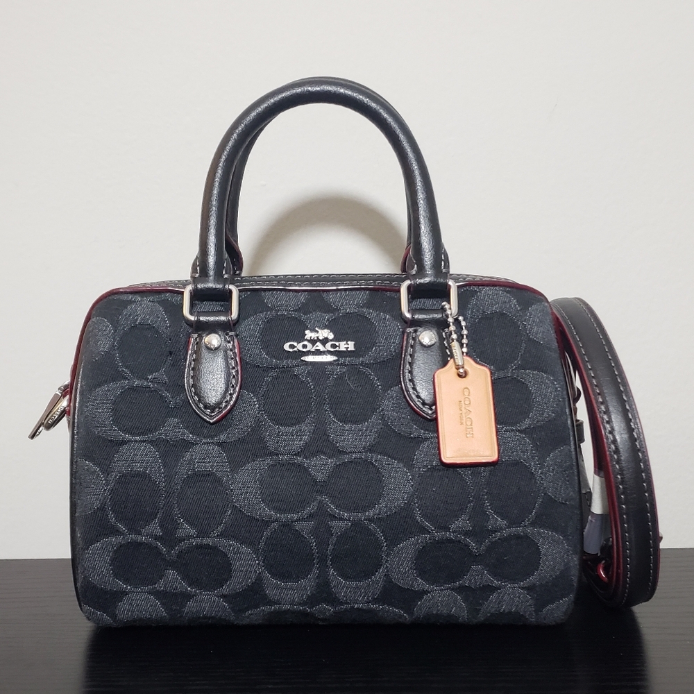 NWT! COACH SIGNATURE BLACK DENIM MINI ROWAN CROSSBODY BAG